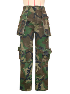 BH1870 Pantaloni <span class=keywords><strong>Cargo</strong></span> da <span class=keywords><strong>Donna</strong></span> Stile Street-Style con Tasche Multiple, Camouflage, Gamba Dritta Media, Jeans Larghi - Product Image 5
