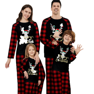 Big Moose Bedruckte Schwarz-Rot Karierte Langarm-Paarpyjamas <span class=keywords><strong>Sets</strong></span> mit Elastischem Bund 2-teiliges Winter-Pyjama-Set - Product Image 1