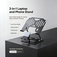 Support Ergonomique pour Ordinateur Portable Great Roc avec Support Téléphone, Réglable en Hauteur et en Angle, Rehausseur Portable pour Ordinateurs Portables et Tablettes de 10 à 17 Pouces
