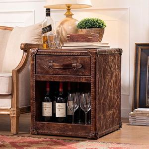 Mesa Auxiliar de Madera Antigua con Diseño de Baúl de Cuero Genuino para Almacenamiento en Sala de Estar, Mesita de Noche para Sofá, Decoración de Centro Comercial - Product Image 1