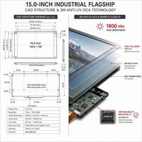 Layar LCD TFT IPS 15" yang Tangguh, 1024x768XGA, 1800nits, Anti-UV, Dapat Dibaca di Bawah Sinar Matahari, Tahan Suhu Lebar -30 hingga 80, Layar Terintegrasi HMI Luar Ruangan