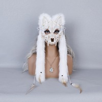 Masque de loup en peluche avec oreilles d'animaux pour Halloween, cosplay, fête, performance, accessoire de costume