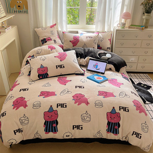 Sang Trọng Mùa Đông Fluffy Dễ Thương Ấm Cúng Mềm Động Vật Thiết Kế Polyester Sữa Nhung Giáng Sinh 4Pcs Bộ Đồ Giường Bộ Chăn Bìa Đặt Tấm Ga Giường Bộ - Product Image 2