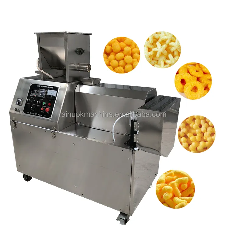 Stainless food grade automatic corn puffs snack food extruder puffed rice inflated snacks making machine
