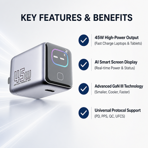 <span class=keywords><strong>Chargeur</strong></span> GaN intelligent AI haut de gamme 45W pour iPhone 16 Pro Samsung Ultra pour <span class=keywords><strong>MacBook</strong></span> <span class=keywords><strong>Air</strong></span> EU US pour les passionnés de technologie - Product Image 3