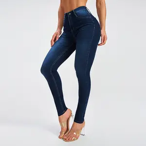 Quần jean của phụ nữ demin Quần Skinny Jeans màu xanh đậm ánh sáng màu xanh cao eo denim Quần phù hợp với phụ nữ phụ nữ
