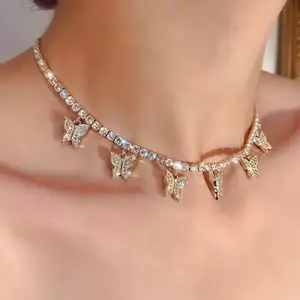 Fabrikant Hot Selling Gouden Sieraden Kristallen Vlinder Kettingen Meisjes Mode Accessoires Sieraden