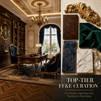 Designs d'intérieur de luxe dorés pour villa entière de style baroque français, rendu 3D