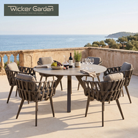 Chaise de jardin d'extérieur haut de gamme avec structure en aluminium et corde tressée, avec coussins, pour villa et patio, vente en gros