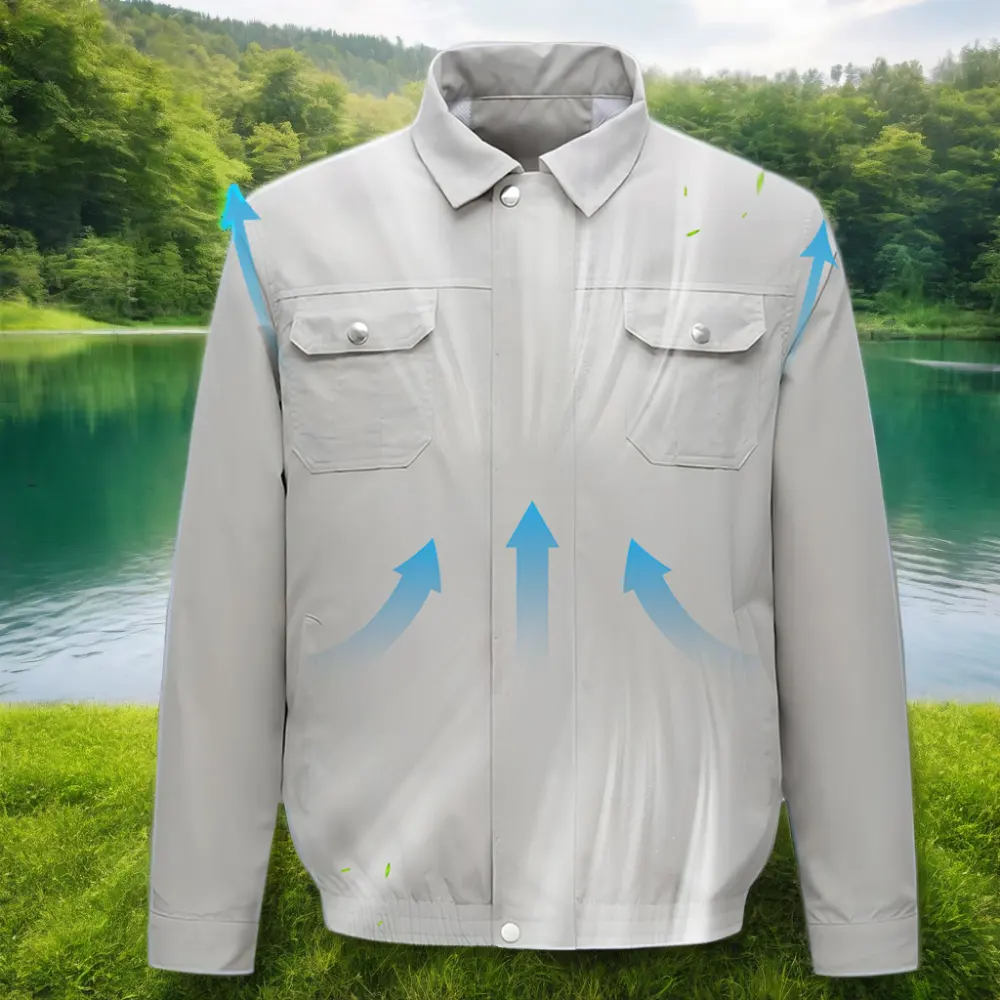 Mantel Baterai musim panas jaket pendingin udara baju kipas pendingin baju pekerja dengan dua kipas besar
