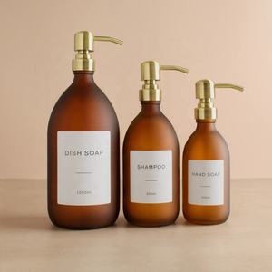 Flacon pulvérisateur à pompe en verre ambré mat <span class=keywords><strong>d</strong></span>'<span class=keywords><strong>apothicaire</strong></span> de 300ml 500ml avec étiquette personnalisée pour cuisine et salle de bain - Product Image 1