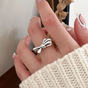 S925 Sterling <b>Silver</b> Bowknot <b>Ring</b> For Women Fashionable Retro Jewelry Gift - Product Image 3