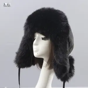 2024人造狐狸毛俄罗斯耳罩帽棉捕手女滑雪风格保暖狐狸冬季毛皮乌桑卡帽
