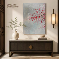 Nouvelle Peinture à l'Huile Texturée sur Toile Prune Rouge Chinoise, Grande, Non Encadrée, Vente en Gros, Tableaux et Arts Muraux pour Salon et Salle de Thé