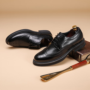 รองเท้าหนังฉลุลายสำหรับผู้ชายรองเท้าหนังแท้รองเท้าธุรกิจมีส้นหนาระบายอากาศได้พื้นรองเท้าลำลองใส่สบายทนทานมีสไตล์ - Product Image 6