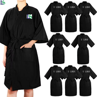 Peignoir en satin pour femmes de haute qualité, imperméable, logo personnalisé, kimono noir, robe de salon de coiffure et de spa