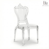 Chaise en cristal DM EVENT PC, transparente, empilable, mobilier d'hôtel, design contemporain, dossier solide, pieds coniques, utilisation en intérieur