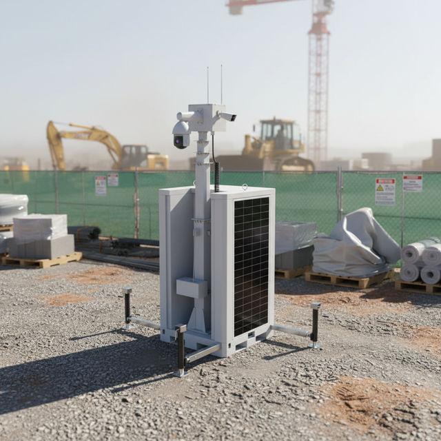 ENERGYFIT C500-9M 9m Mast Mobile Solar CCTV Tower Trailer IP65 Waterproof DC24V Input for Remote Security Monitoring