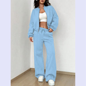 Ensemble de survêtement décontracté pour femme en deux pièces, couleur unie, fermeture éclair, coupe ample, style évasé, automne 2025, Channel 6 Colors - Product Image 5