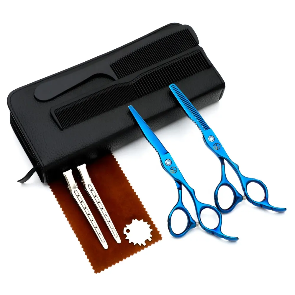 6" JP Steel blue new fashion design beauty flat scissors tooth scissors barber scissors set