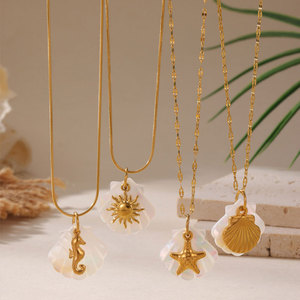 Collares de Moda Hawaiana de Verano, Joyería de Acero Inoxidable 316L, Collar de Conchas Marinas Chapado en Oro de 14k y 18k para Mujer - Product Image 2