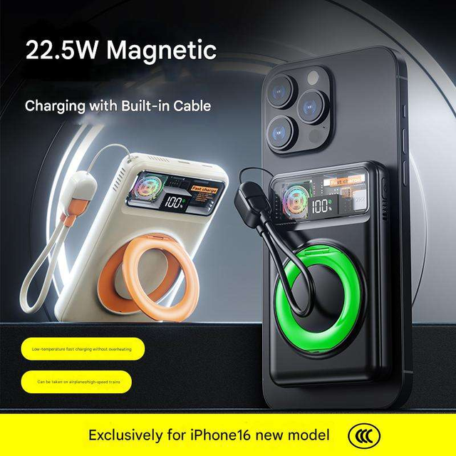 Magnetic Fast Charging Wireless Power Bank Turbo Cooling 10000mAh ABS Material 22.5W Output Multifunction Cable Charger