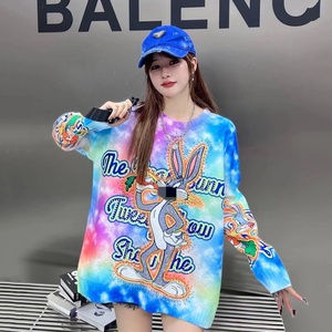 Phim Hoạt Hình In Chất Lượng Cao Tie Dye Kim Cương Phía Trước Phụ Nữ Lỏng Mô Hình Dệt Kim Áo Len oc983 - Product Image 2