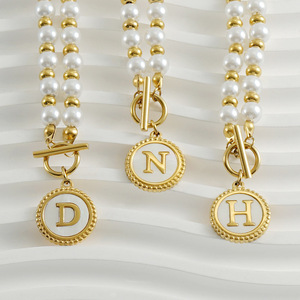 Zogxin Pearl Chain Stainless Steel 18K Gold Plated Letter Pendant Necklace For Women Everyday Wear - Product Image 2