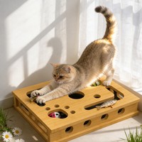 Caja de Juguete para Gatos de Bambú con Rascador 2 en 1, Caja de Almacenamiento de Juguetes para Gatos, Casa de Juegos para Gatos de Interior, Venta al por Mayor OEM