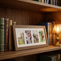 Cadre photo collage 4 ouvertures en bois de noyer avec passe-partout blanc, affichage mural horizontal, cadeau familial ou de mariage, vente en gros OEM