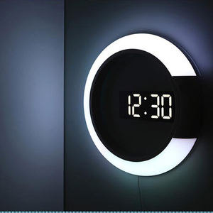 EMAF OEM 현대 가정 장식 원격 제어 12 인치 네온 미러 일어나 야간 조명 LED 럭셔리 발광 디지털 벽 시계 - Product Image 1