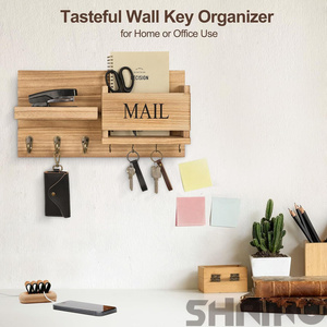 Organisateur de courrier et de <span class=keywords><strong>clés</strong></span> <span class=keywords><strong>mural</strong></span> avec crochets, support de <span class=keywords><strong>rangement</strong></span> en bois polyvalent et durable, support de <span class=keywords><strong>rangement</strong></span> pour la décoration intérieure - Product Image 3