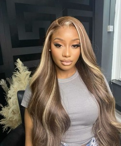 Perruque de cheveux humains de haute qualité 613 blonde, avec mèches, couleur personnalisée, sans colle, cheveux raides, fermeture en dentelle, perruque frontale - Product Image 4