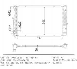 Radiatore per auto di alta qualità per <span class=keywords><strong>PASSAT</strong></span> B5 1.8T '<span class=keywords><strong>01</strong></span>- MT OE 8 d0121251p/8 d0121251aj/8 d0121251ac/4 b0121251g - Product Image 4