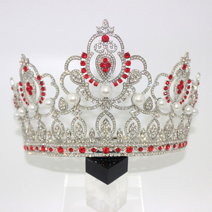 Tiara de cristal perlado brillante con corona completa, hueca, plateada y con diamantes de imitación para concurso de belleza, boda, graduación, accesorio nupcial para la cabeza. - Product Image 3
