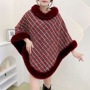 Manteaux d'hiver pour femmes <span class=keywords><strong>de</strong></span> haute qualité, fabriqués en usine, en tissu jacquard <span class=keywords><strong>pied</strong></span>-<span class=keywords><strong>de</strong></span>-<span class=keywords><strong>poule</strong></span>, avec col en fausse fourrure, cape, <span class=keywords><strong>poncho</strong></span>, châle - Product Image 2