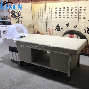 Fauteuil de lavage capillaire professionnel Kisen avec vapeur, lit de massage thaïlandais moderne pour spa et hydrothérapie, avec armoire de rangement - Product Image 3