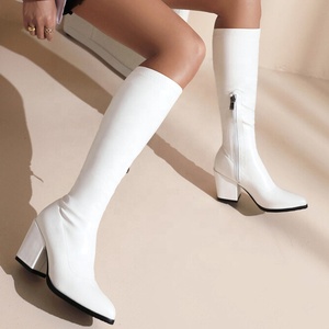 Bottes pointues populaires 2022 pour femmes et jeunes filles, avec fermeture éclair latérale, talon épais, hauteur genou, pour usage quotidien, taille 48 - Product Image 6