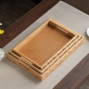 Grande Vassoio Rettangolare in Bambù Marrone Bruciato per Esposizione Bicchieri da Vino e Servizio Piatti - Product Image 2