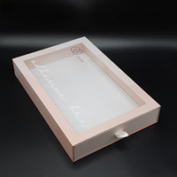 Tiroir en papier rose à logo imprimé personnalisé Boîte rigide avec fenêtre en PVC transparent Emballage cadeau de vêtement pour sous-vêtements chaussettes pour vêtements