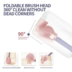 Zenidoo Silicone Baby <b>Bottle</b> <b>Brush</b> Set Soft Bristles Eco-Friendly Multi-Functional Portable Storage Box Animal Design Cleaning - Product Image 4
