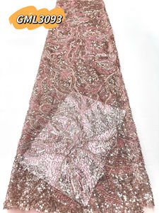 Tissu en dentelle filet perlée rouge haut de gamme 5 yards, perles en gros pour robe de mariée africaine rétro, <span class=keywords><strong>tenue</strong></span> de <span class=keywords><strong>mariage</strong></span> classique nigériane - Product Image 5