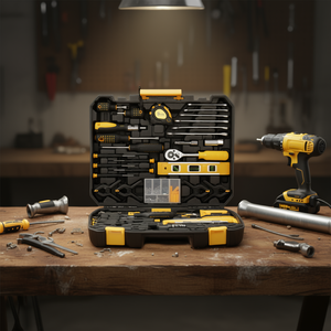 Juego de herramientas de 198 piezas en negro y amarillo con llaves combinadas para mantenimiento del hogar - Product Image 2