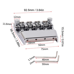 Puente de bajo compatible con <span class=keywords><strong>Rickenbacker</strong></span> de 4 cuerdas, ensamblaje de selletas ajustables de aleación de zinc chapadas en cromo de 18 mm - Product Image 2