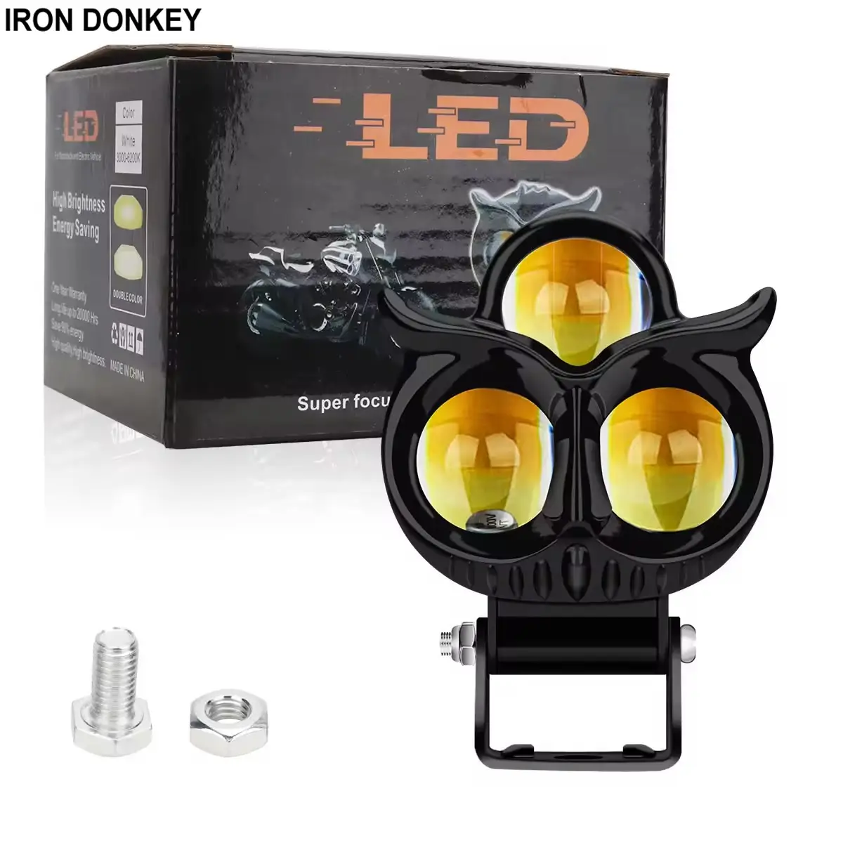 IRONDONKEY 3 Lens baykuş tasarım Motorcycle motosiklet sis far spot LED motosiklet yardımcı far