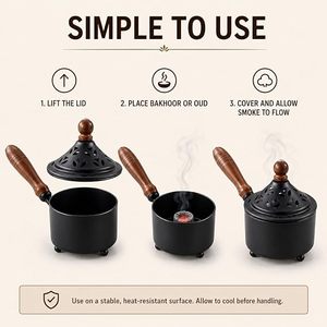 Bol de brûleur en fonte avec couvercle amovible et poignée en bois |   Brûleur d'encens au charbon ventilé anti-odeur |   Modèle de magasin en laiton impérial - Product Image 3