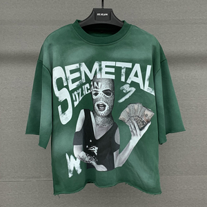 Cotton Boxed Cropped Boxy t Shirt for Men Custom Streetwear Heavyweight T-shirt Vintage Printed Acid Wash Graphic t Shirts - Product Image 1