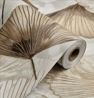 Papier peint adhésif minimaliste en feuille de ginkgo dorée, facile à appliquer pour la rénovation d'appartements locatifs
