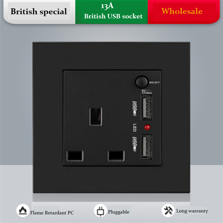 86British standard with USB mobile phone charging wall socket British switch panel power strip switch socket wall electric