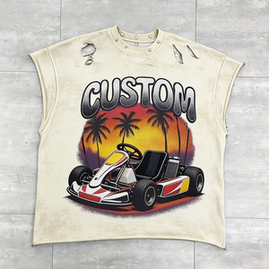 T-shirt sans manches personnalisé avec impression DTG, col et poignets coupés, 260 g/m², coupe lourde, effet délavé, style streetwear rétro années 90 - Product Image 1
